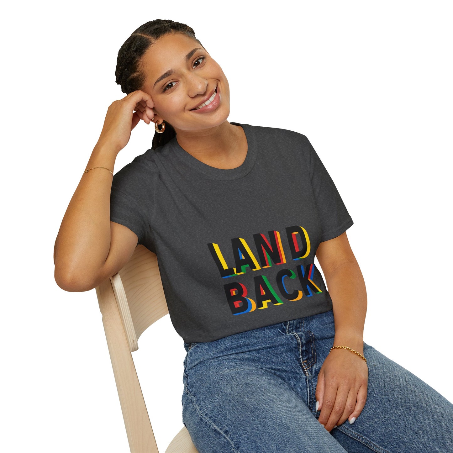 Unisex Softstyle T-Shirt: LAND BACK Design, Comfortable Graphic Tee, Equality Statement Shirt-MOB