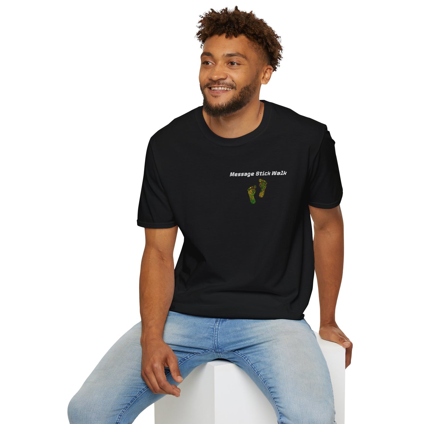 Message Stick Walk Footprint Fun Unisex Softstyle T-Shirt, Relaxed Fit Tee, Casual Wear-Ally Friendly